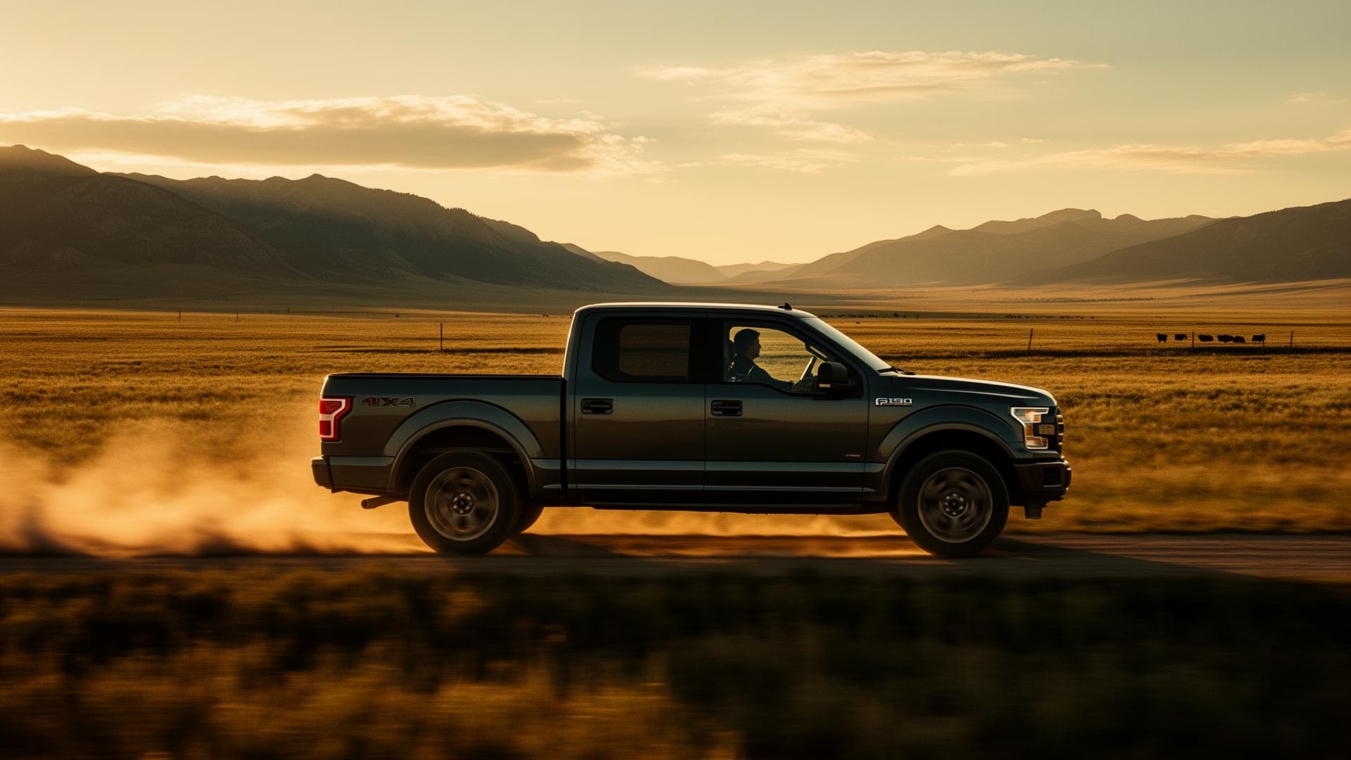 Ford atravessando o rancho ao pôr do sol